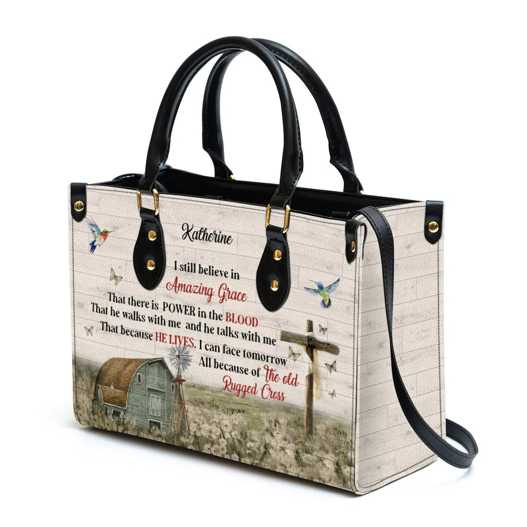 Amazing Grace Personalized Leather Tote Bag