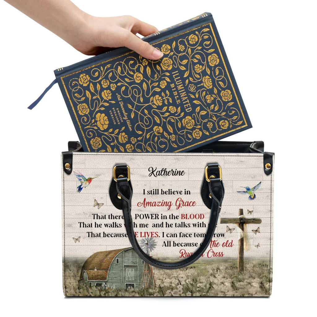 Amazing Grace Personalized Leather Tote Bag