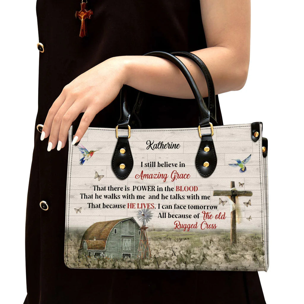 Amazing Grace Personalized Leather Tote Bag