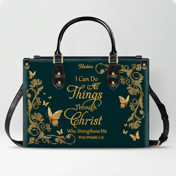 Personalized Christian Butterfly Leather Tote Bag
