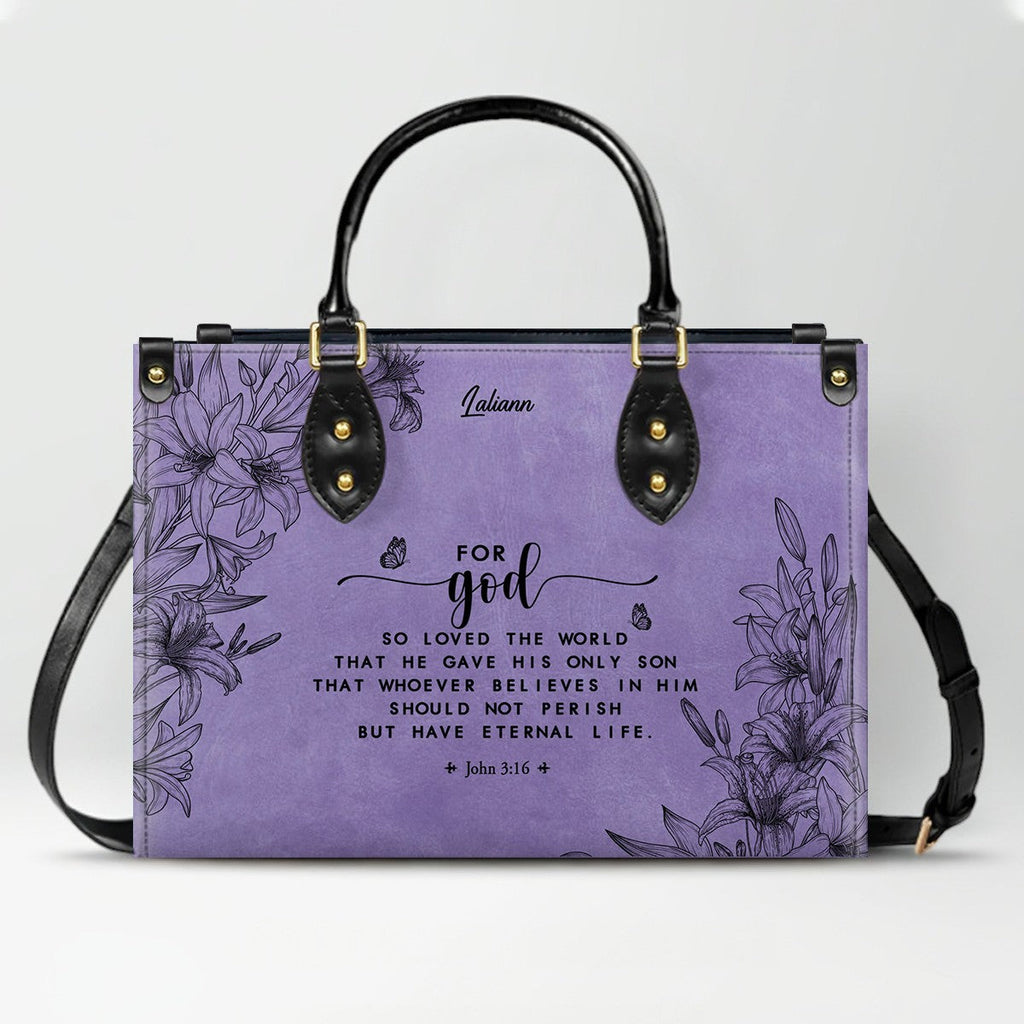 Personalized Purple Bible Verse Leather Handbag