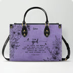 Personalized Purple Bible Verse Leather Handbag