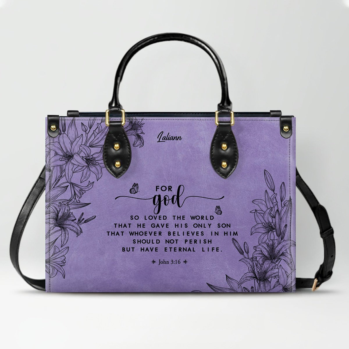 Personalized Purple Bible Verse Leather Handbag