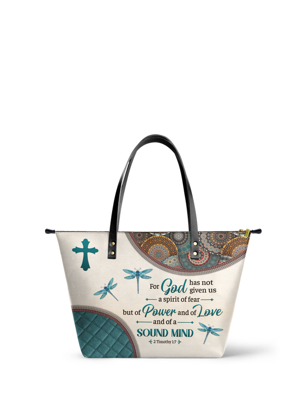 Poise 2 Timothy 1:7 Christian Leather Tote Bag