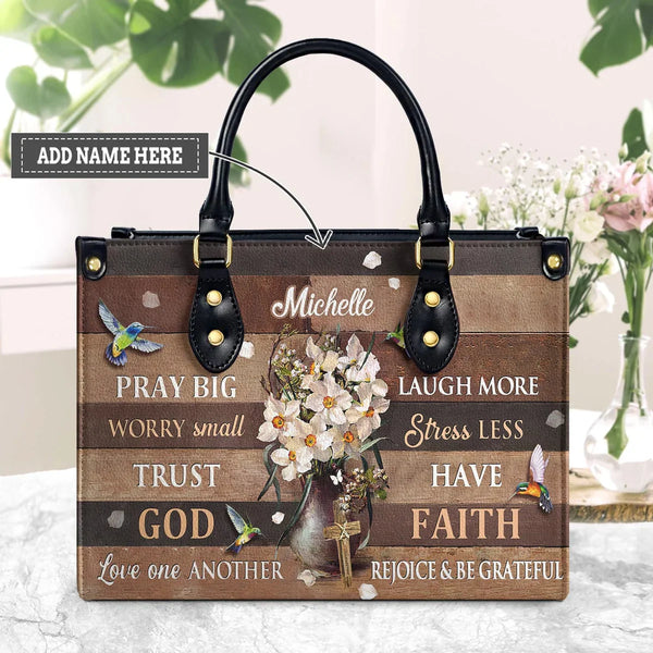Trust God Hummingbird Flower Leather Handbag