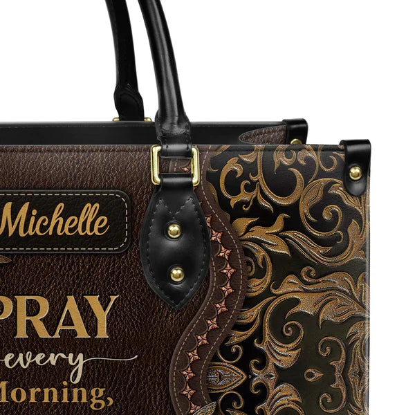 Pray Every Morning Dragonfly Leather Handbag