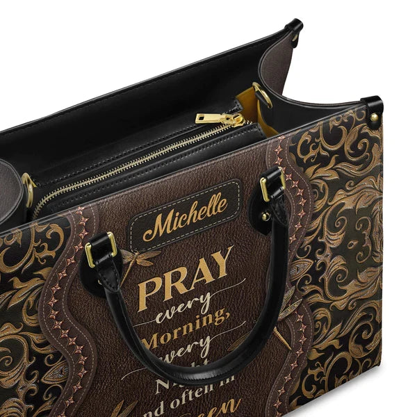 Pray Every Morning Dragonfly Leather Handbag