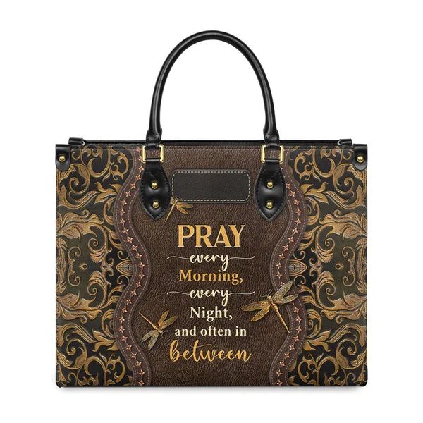 Pray Every Morning Dragonfly Leather Handbag