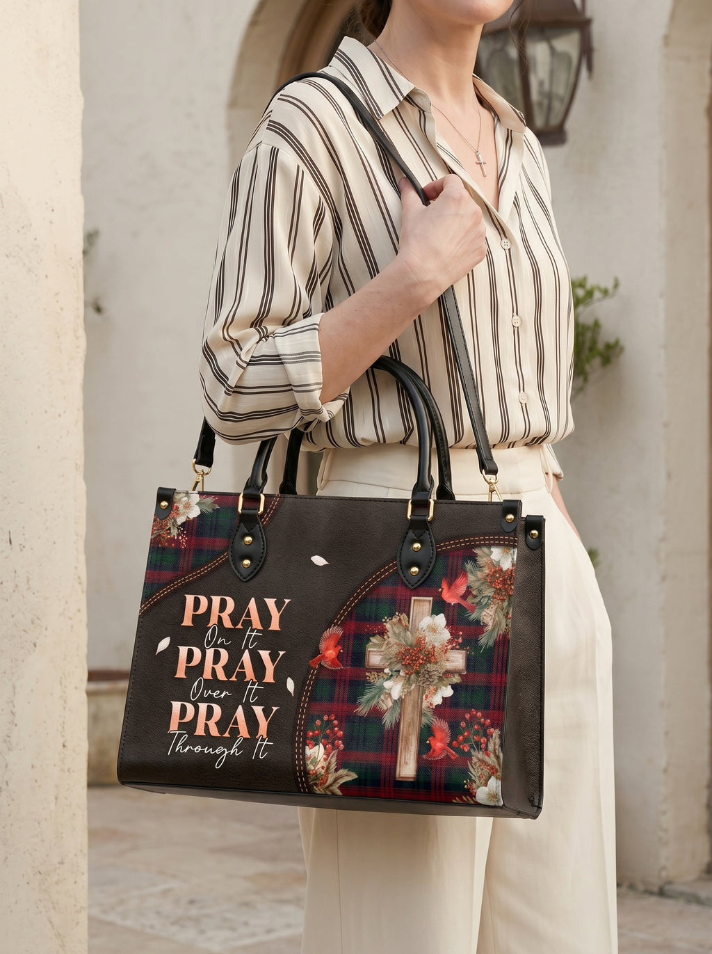 Christian Faith Pray Leather Handbag