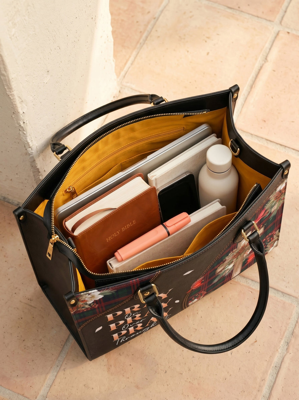 Christian Faith Pray Leather Handbag