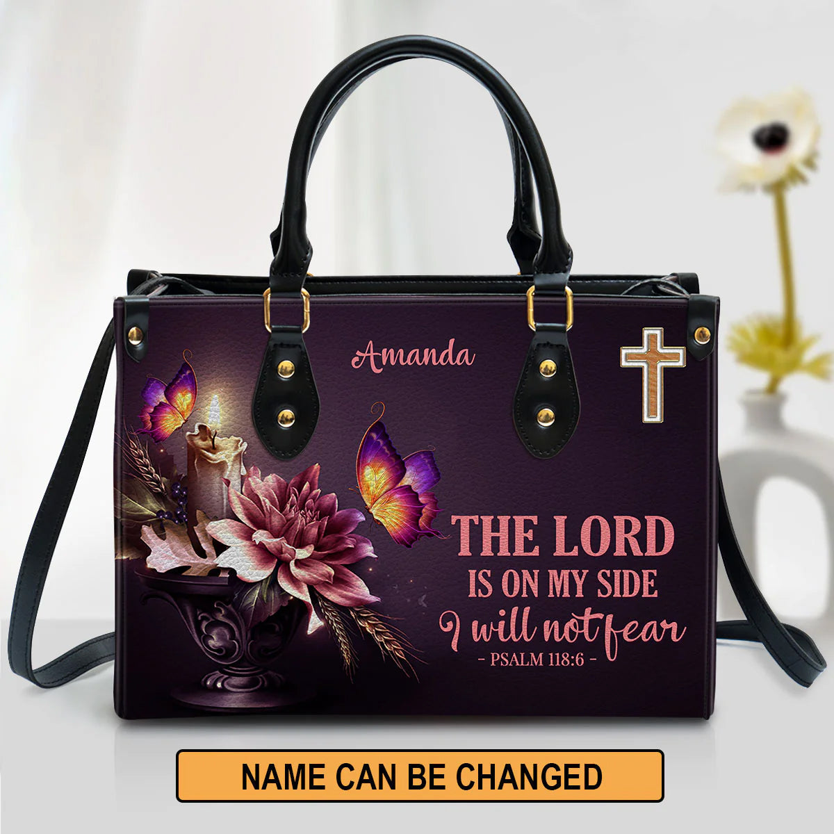 Psalm 118:6 Custom Christian Leather Tote Bag