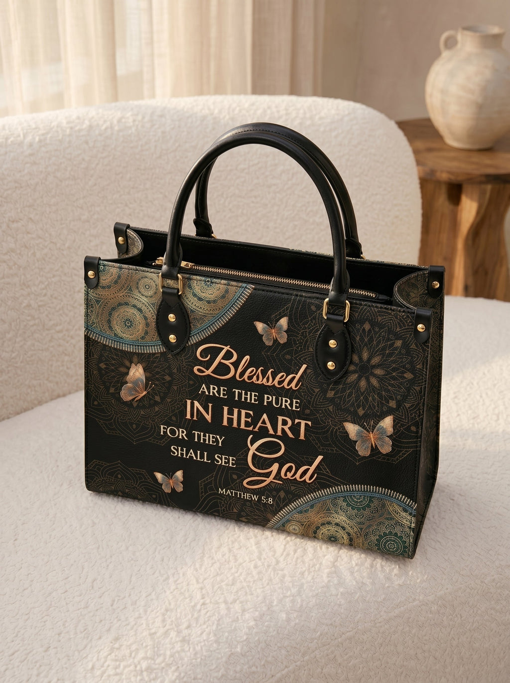Matthew 5:8 Pure in Heart Leather Handbag