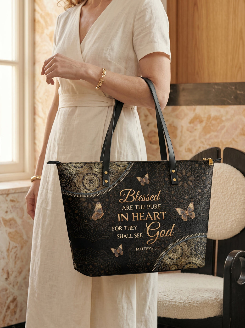 Pure Matthew 5:8 Christian Leather Tote Bag
