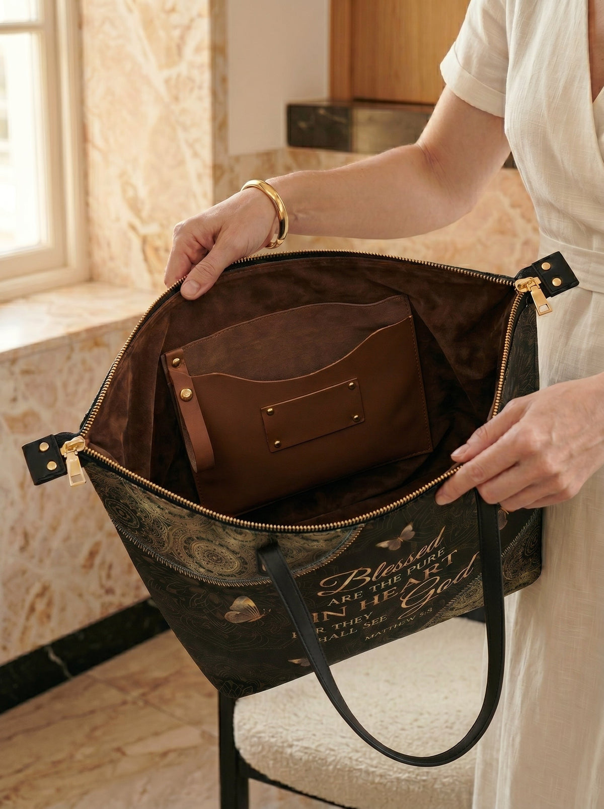 Pure Matthew 5:8 Christian Leather Tote Bag