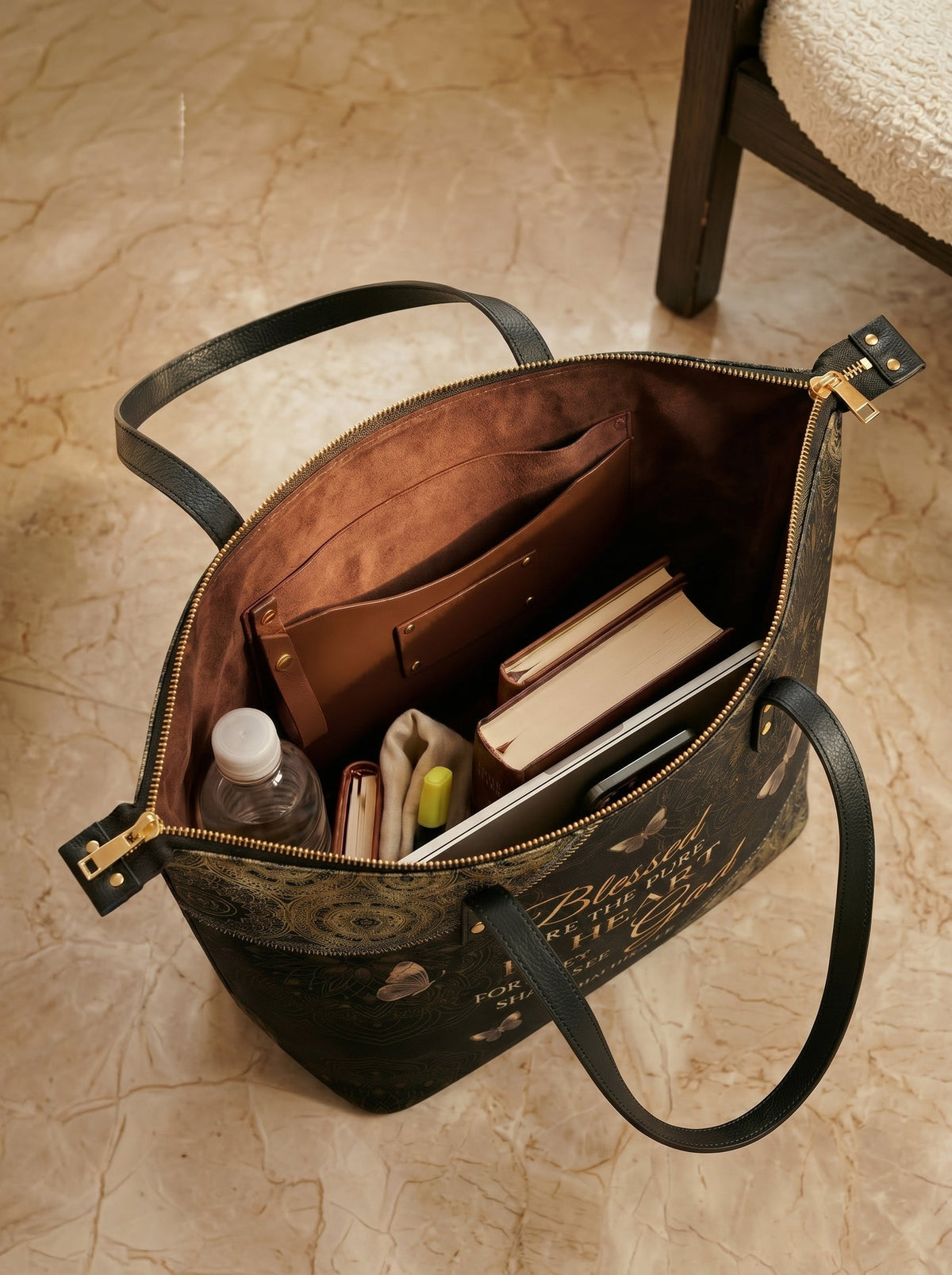Pure Matthew 5:8 Bible Verse Leather Tote Bag