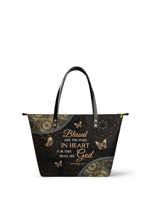 Pure Matthew 5:8 Bible Verse Leather Tote Bag