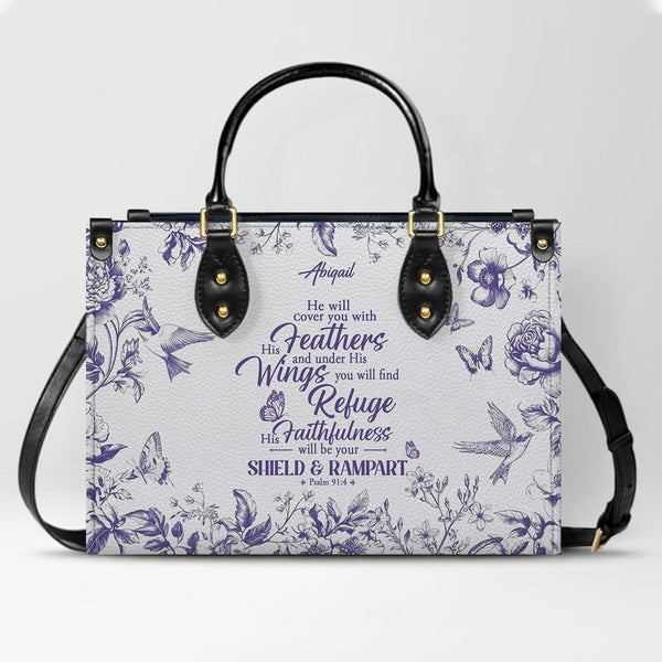 Personalized Psalm 91 Christian Leather Handbag