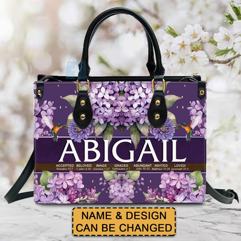 Personalized Sacred Name Purple Leather Handbag