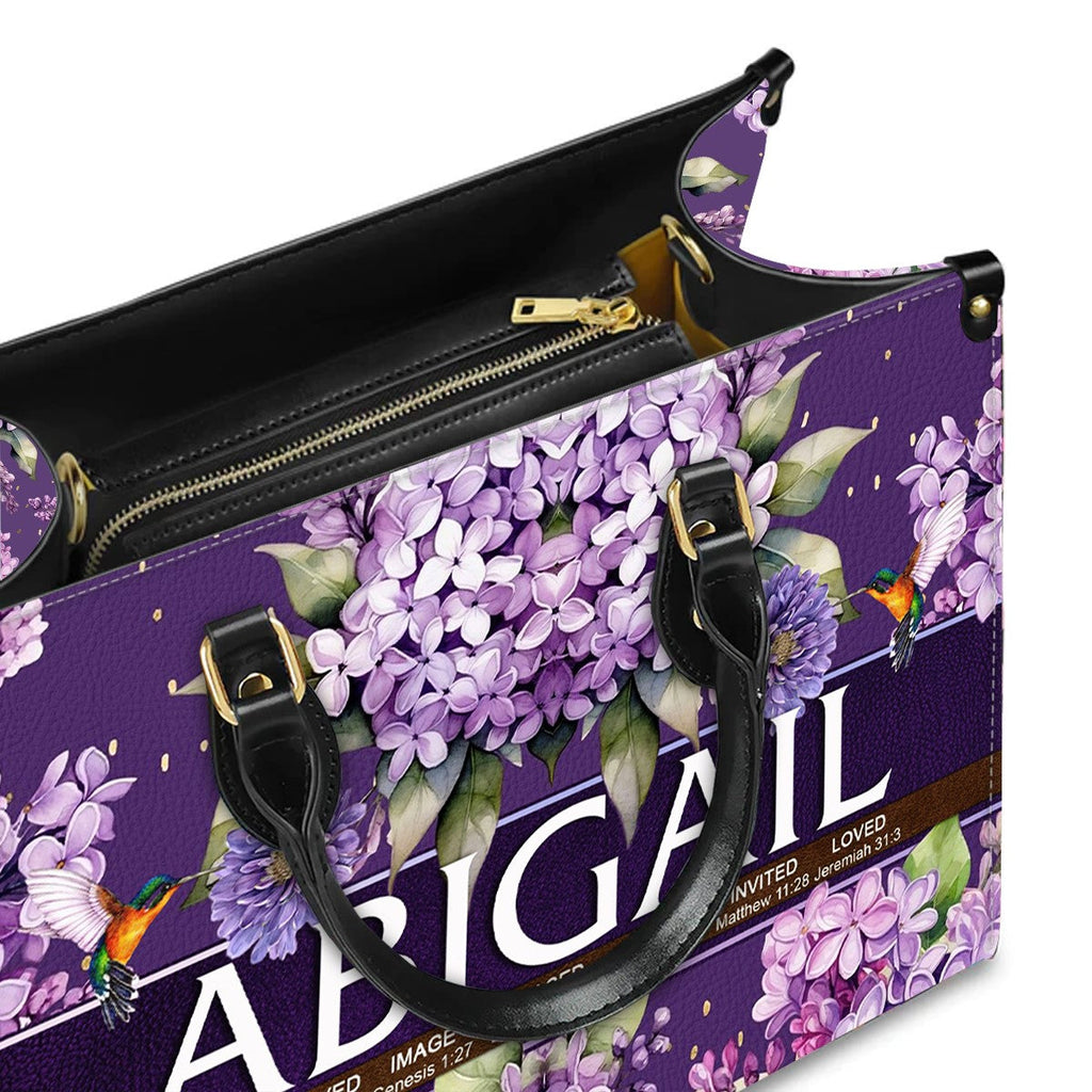 Personalized Sacred Name Purple Leather Handbag