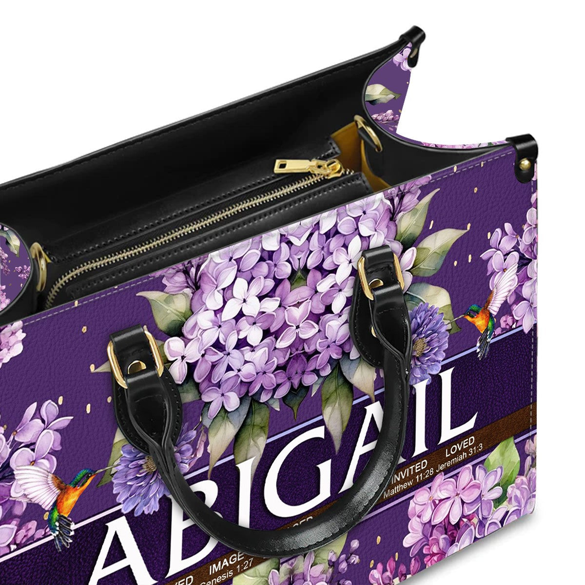 Personalized Sacred Name Purple Leather Handbag