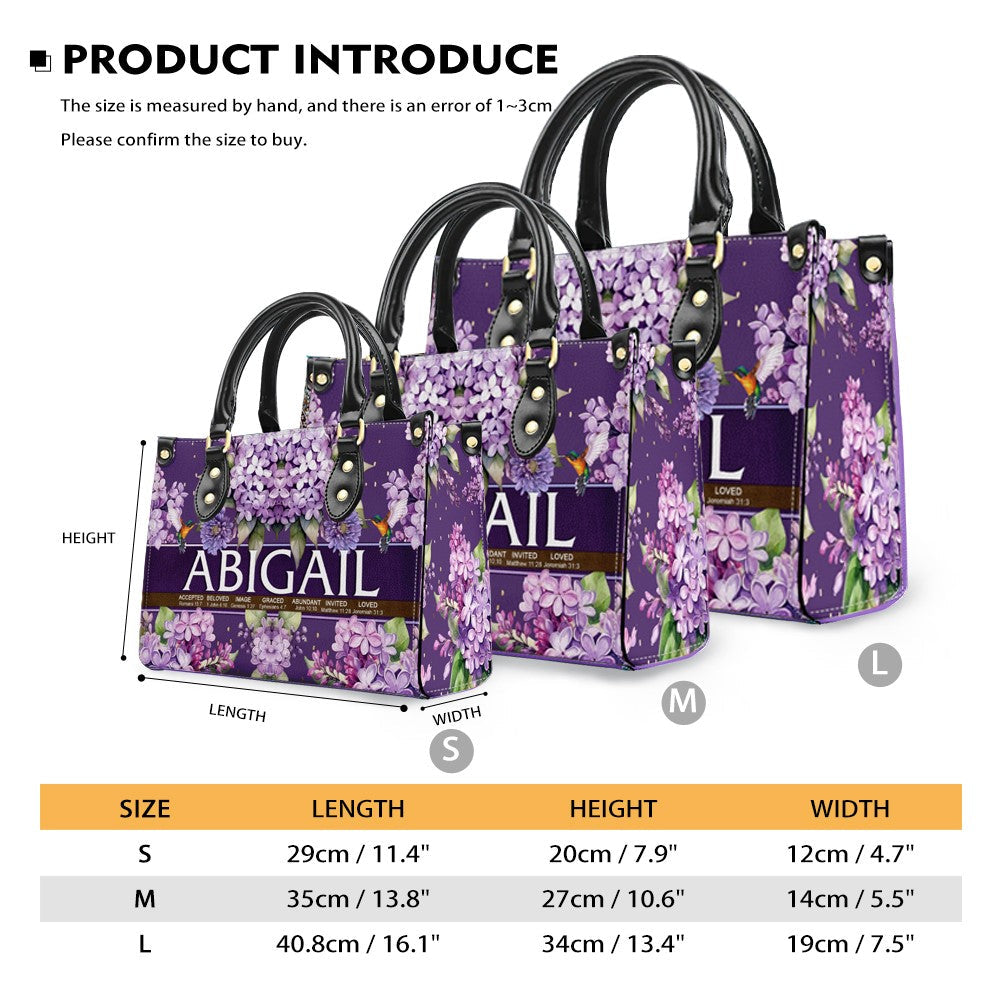 Personalized Sacred Name Purple Leather Handbag