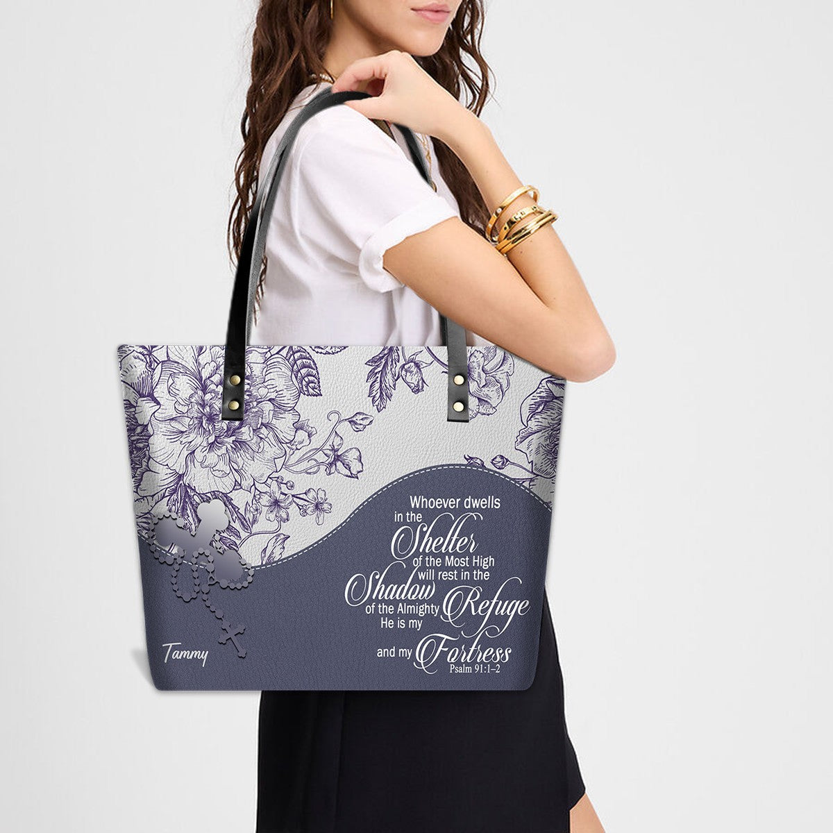 Personalized Bible Verse Red Leather Tote Bag