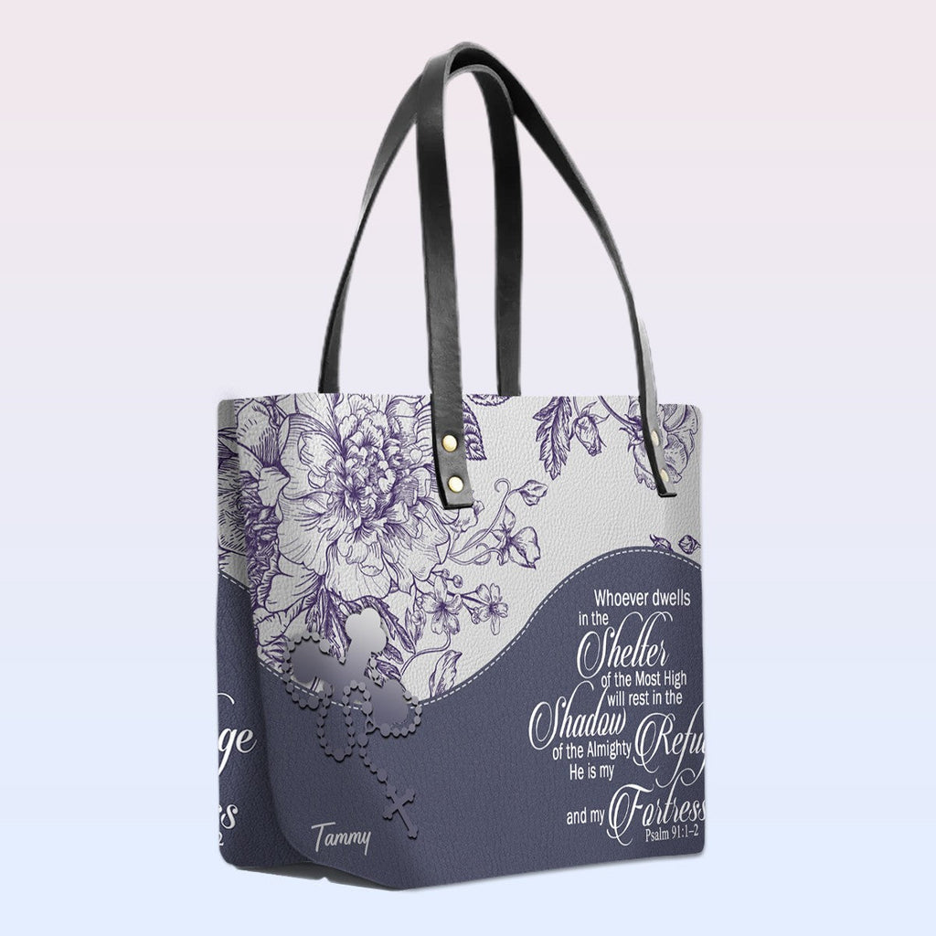 Personalized Bible Verse Red Leather Tote Bag