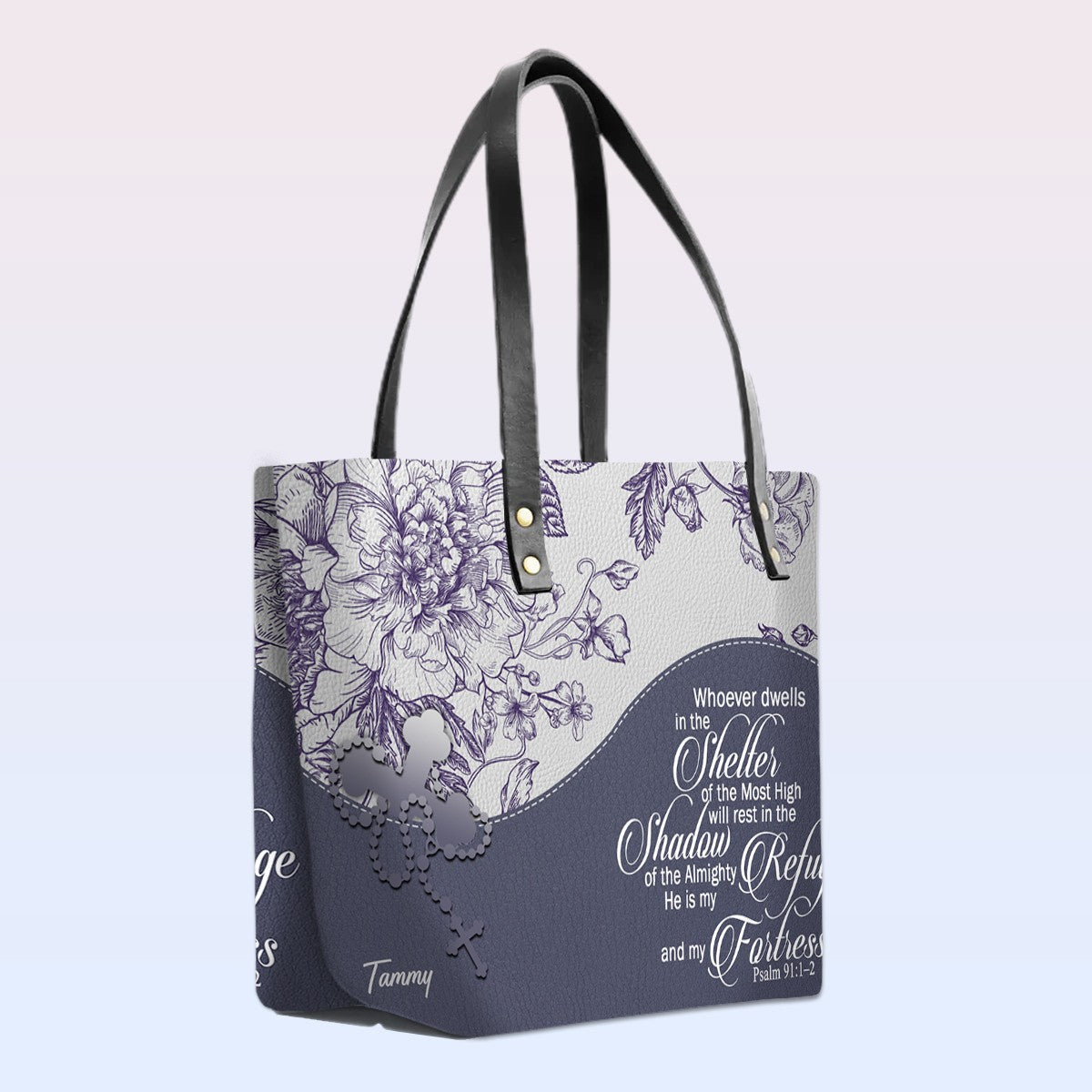 Personalized Bible Verse Red Leather Tote Bag