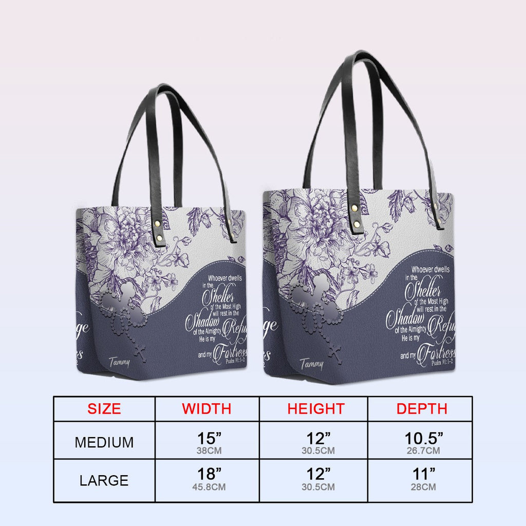 Personalized Bible Verse Red Leather Tote Bag