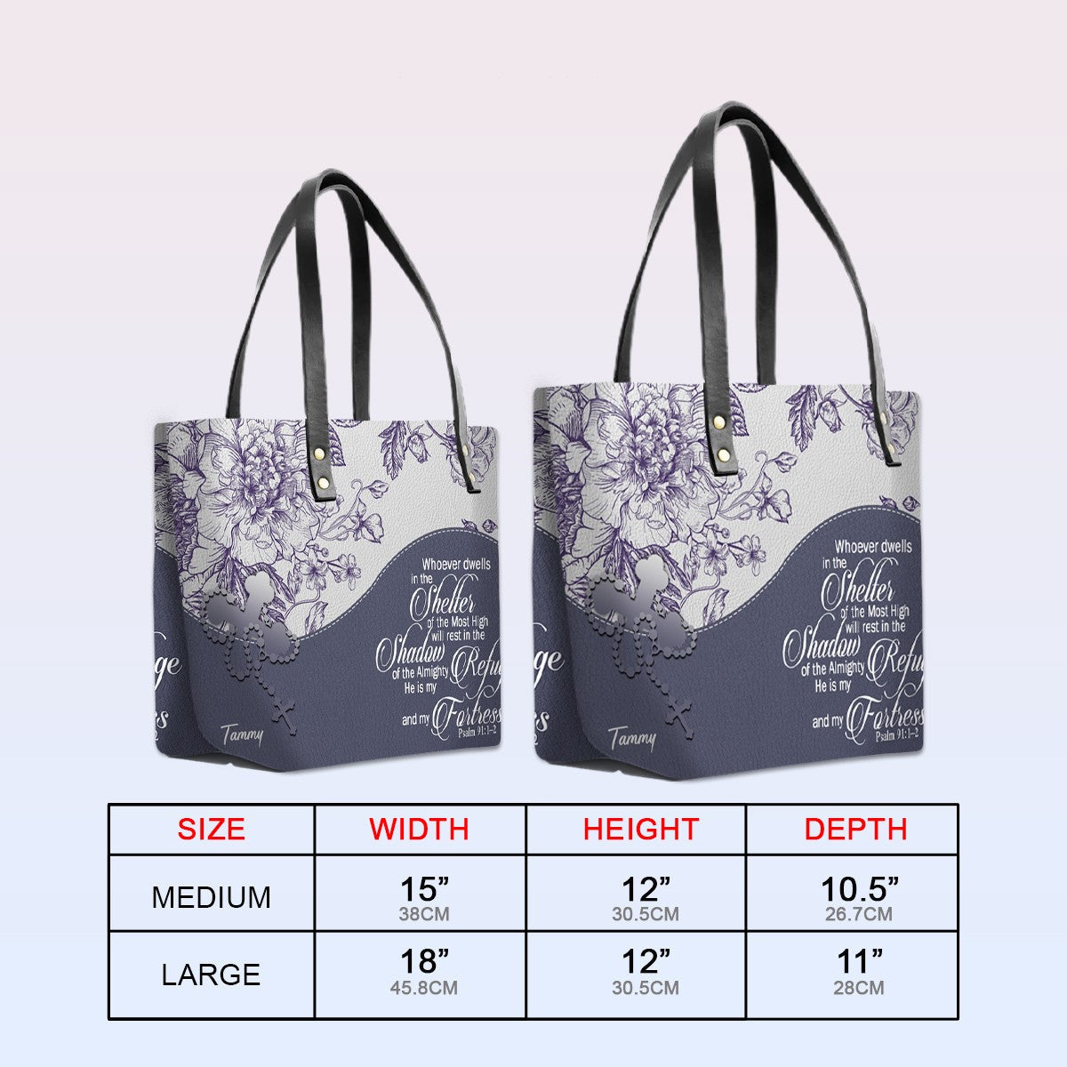 Personalized Bible Verse Red Leather Tote Bag