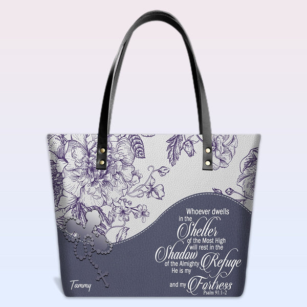 Personalized Bible Verse Red Leather Tote Bag