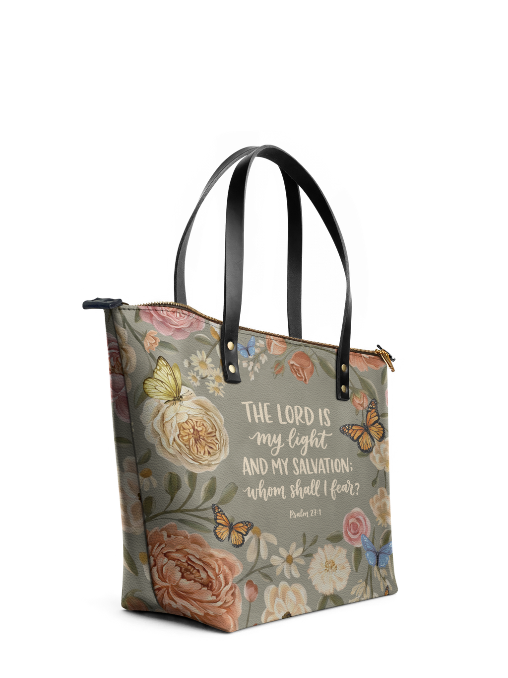 Radiance Psalm 27:1 Leather Tote Bag