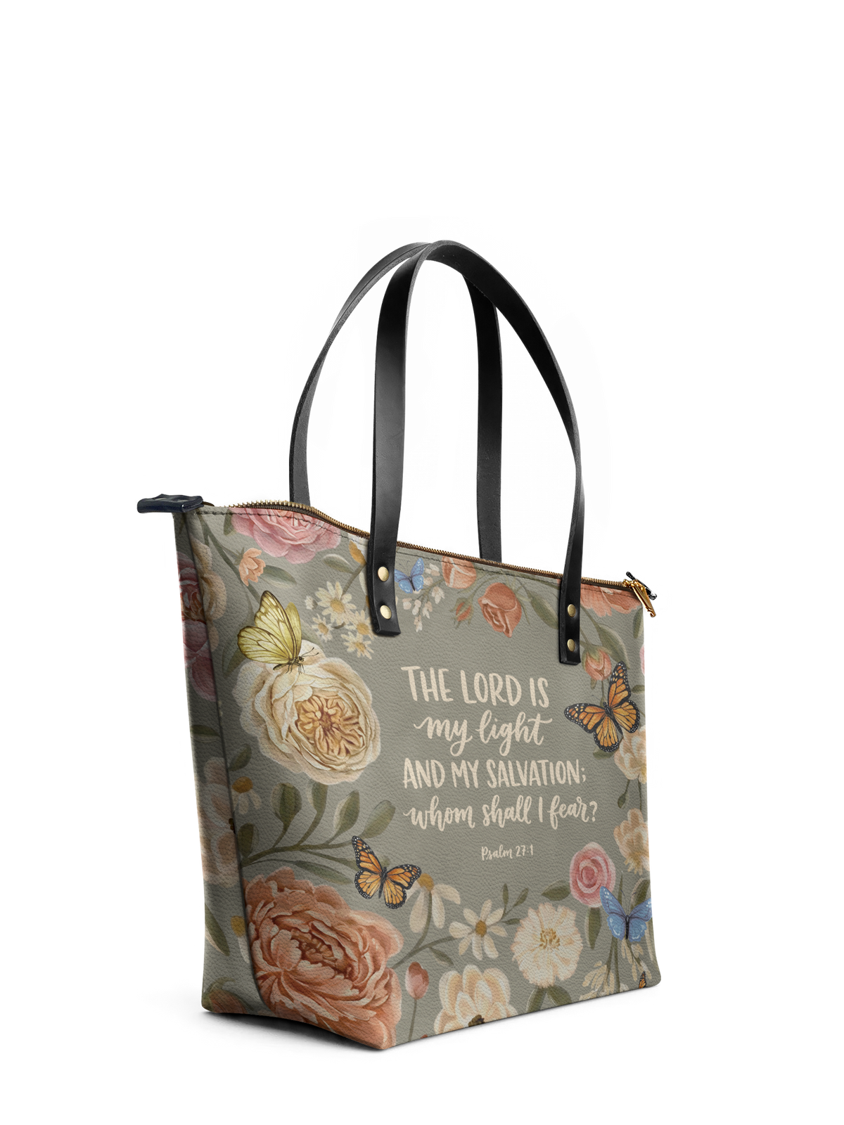 Radiance Psalm 27:1 Leather Tote Bag