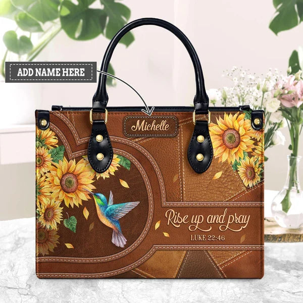 Rise Up and Pray Sunflower Leather Handbag