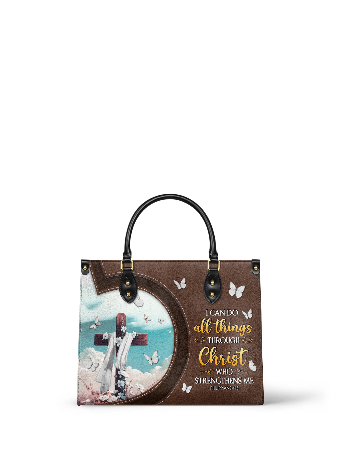 Rise Philippians 4:13 Leather Handbag