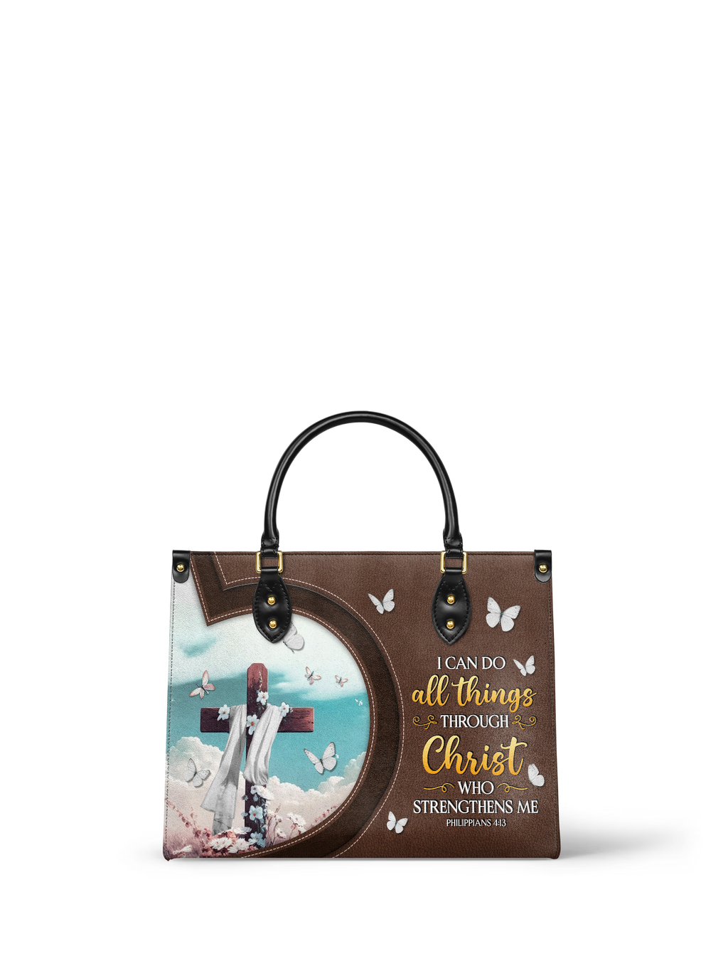 Rise Philippians 4:13 Leather Handbag