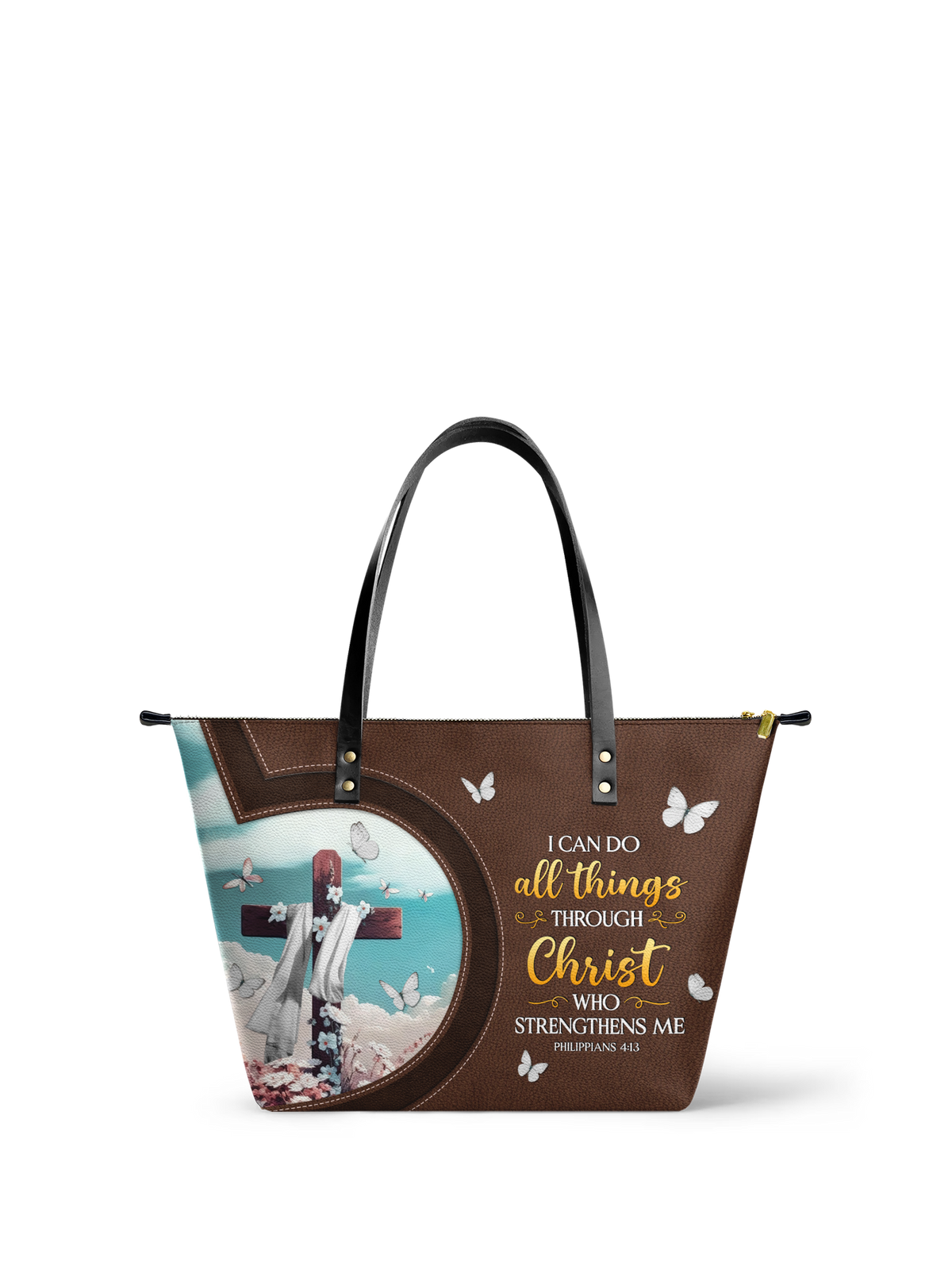 Rise Philippians 4:13 Leather Tote Bag