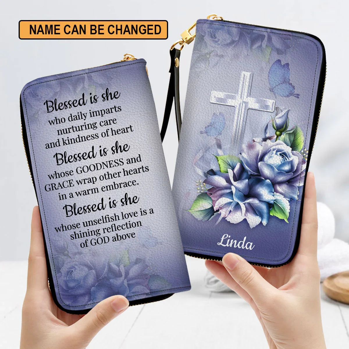 Personalized Rose & Cross Christian Clutch Purse