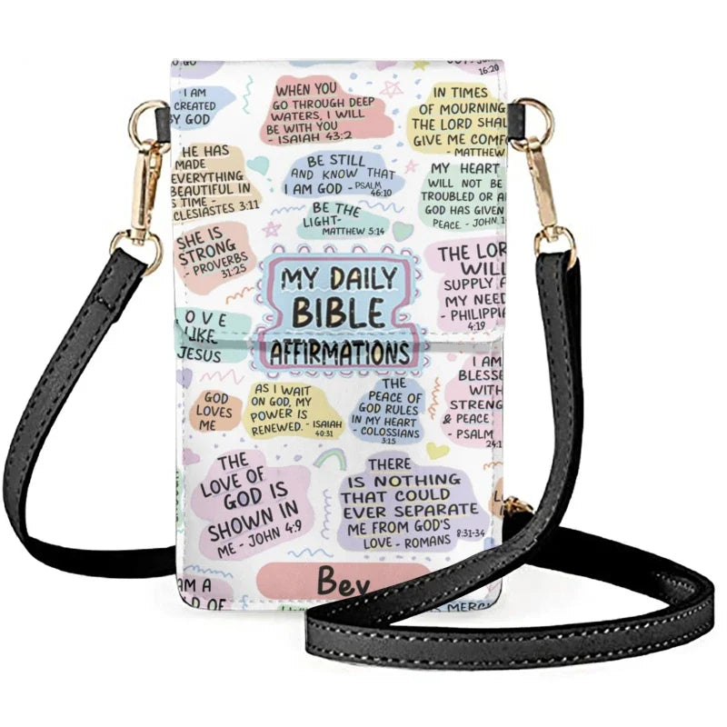 Bible Affirmations Personalized Leather Phone Bag