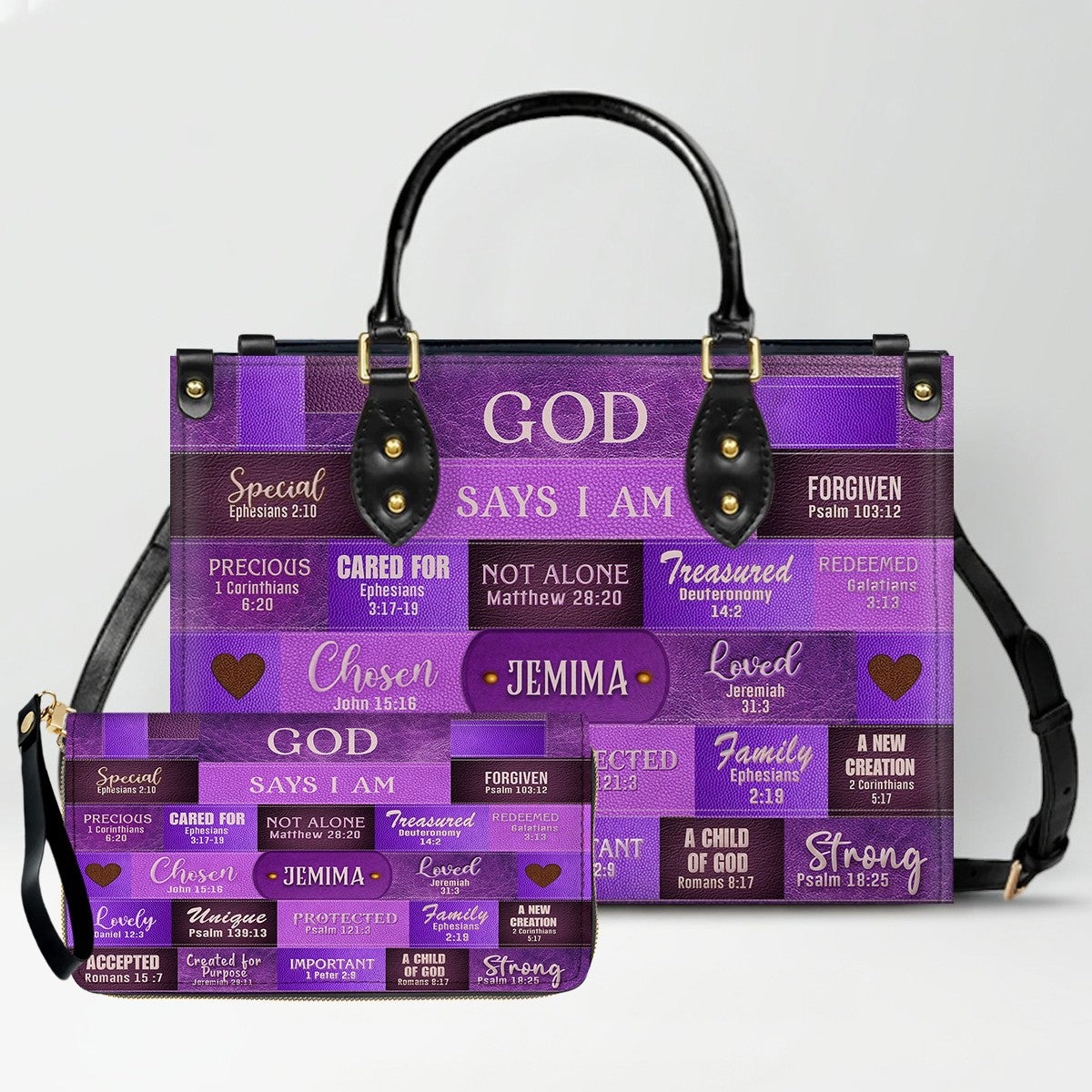 Personalized God Says I Am Leather Handbag Set