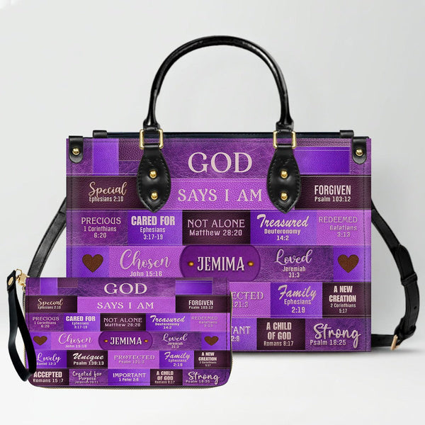 Personalized God Says I Am Leather Handbag Set