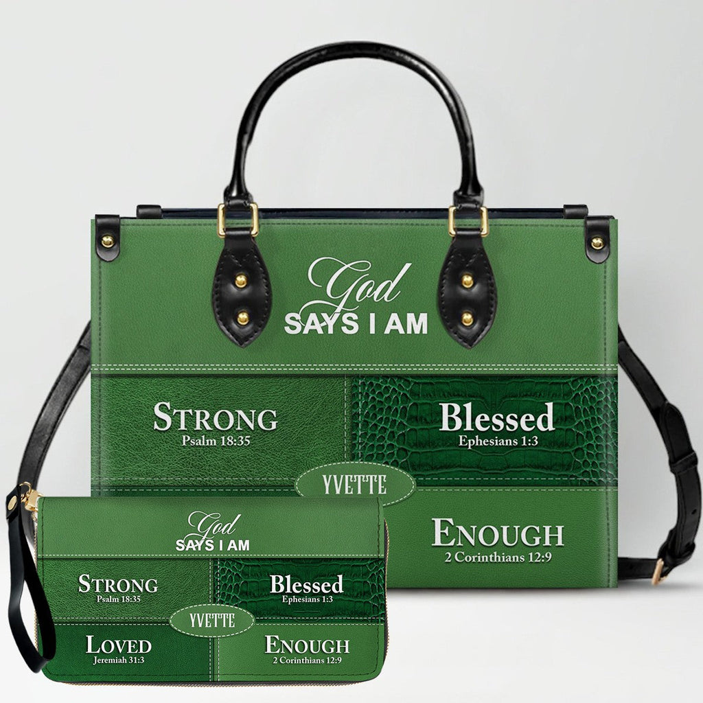 Personalized God Says I Am Leather Handbag