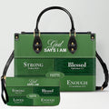 Personalized God Says I Am Leather Handbag