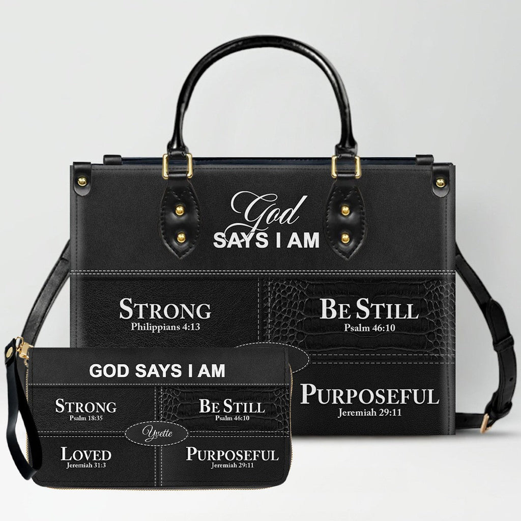 Personalized God Says I Am Leather Handbag