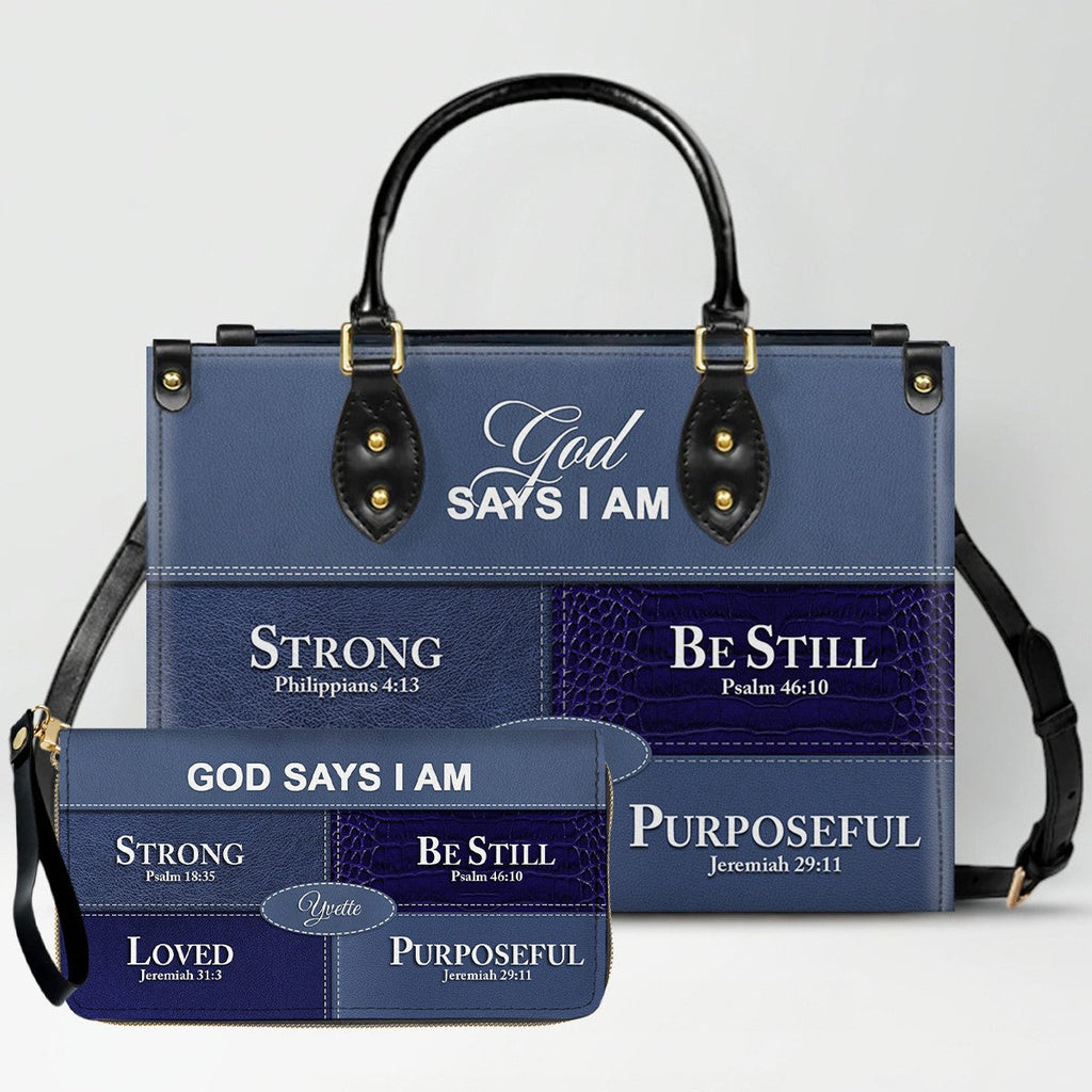 Personalized God Says I Am Leather Handbag
