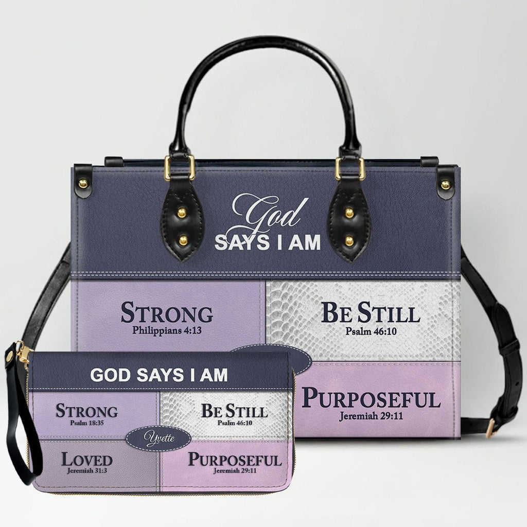 Personalized God Says I Am Leather Handbag