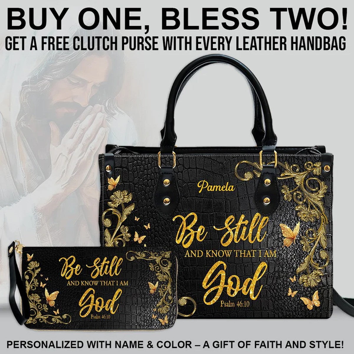 Personalized Christian Leather Handbag Set
