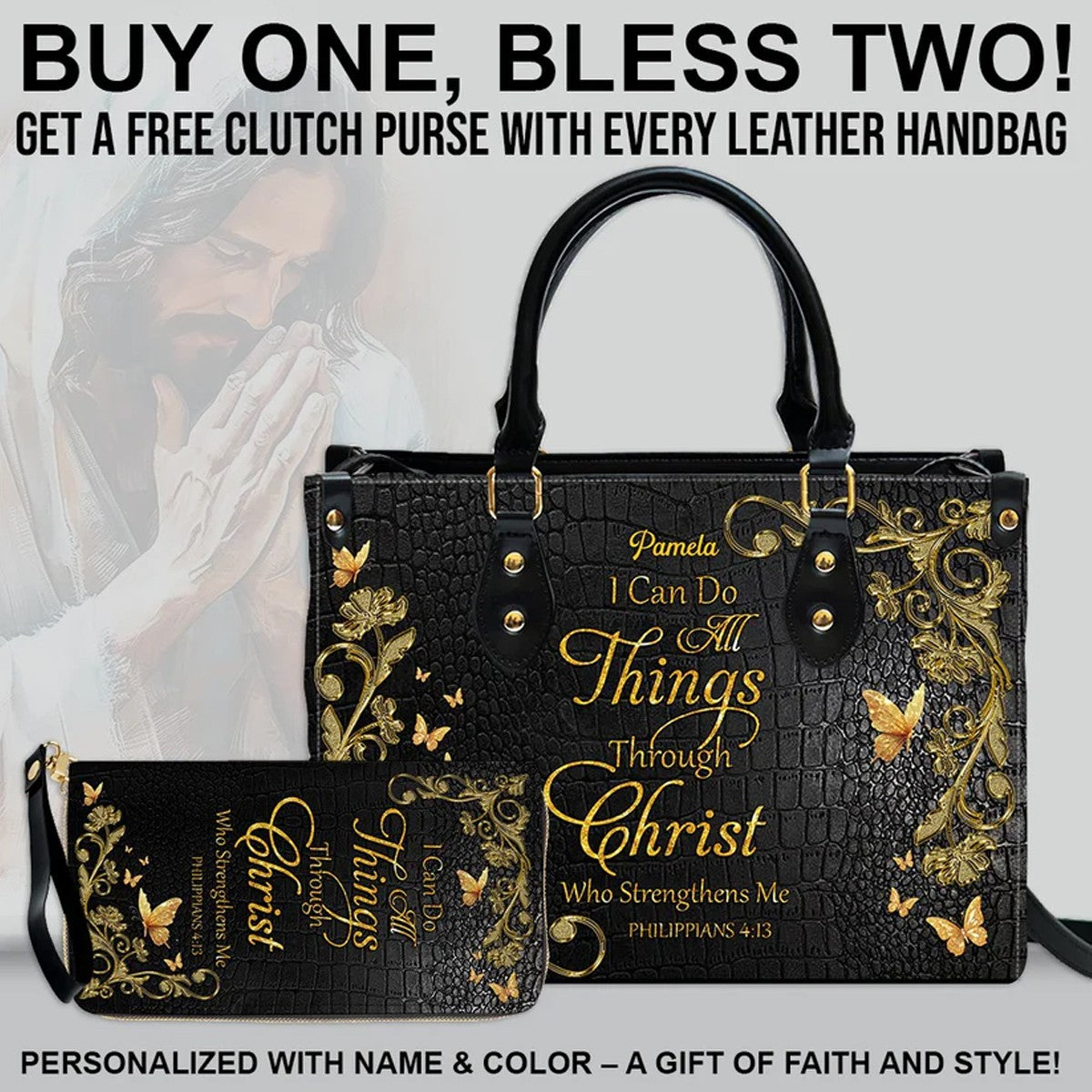 Personalized Christian Leather Handbag Set