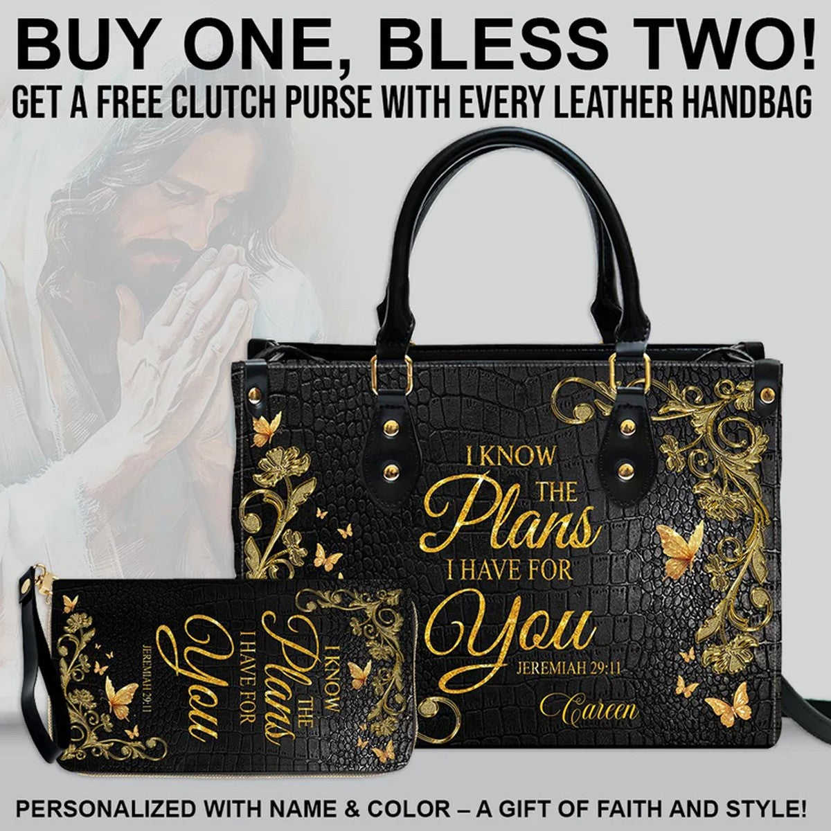 Personalized Christian Leather Handbag Set