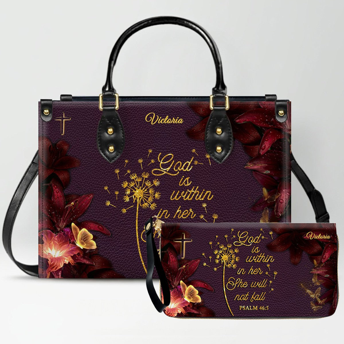 Personalized Bible Verse Leather Handbag Set